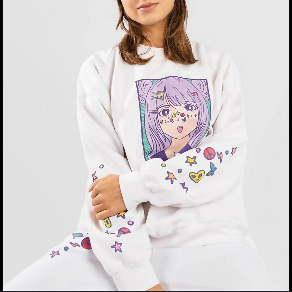 A.Lab Anime Eyes Black Sweater Streetwear Graphic Sweatshirt Anime Size Medium